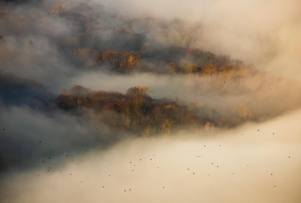 krajina Velké Karlovice – ranní mlha v údolí